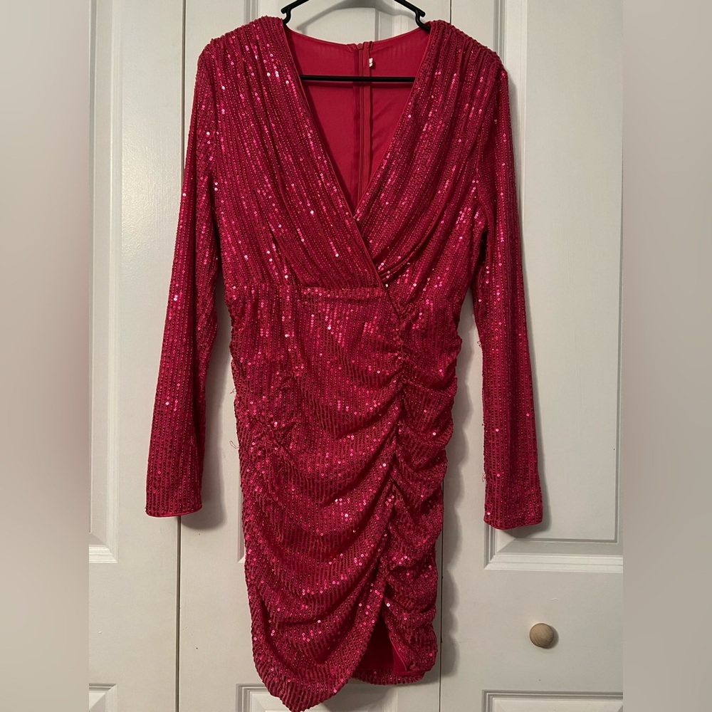 Long-sleeve, Hot Pink Dress